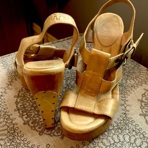 Leather and wood Frye Brand shoes; size 8 1/2; worn only a few times